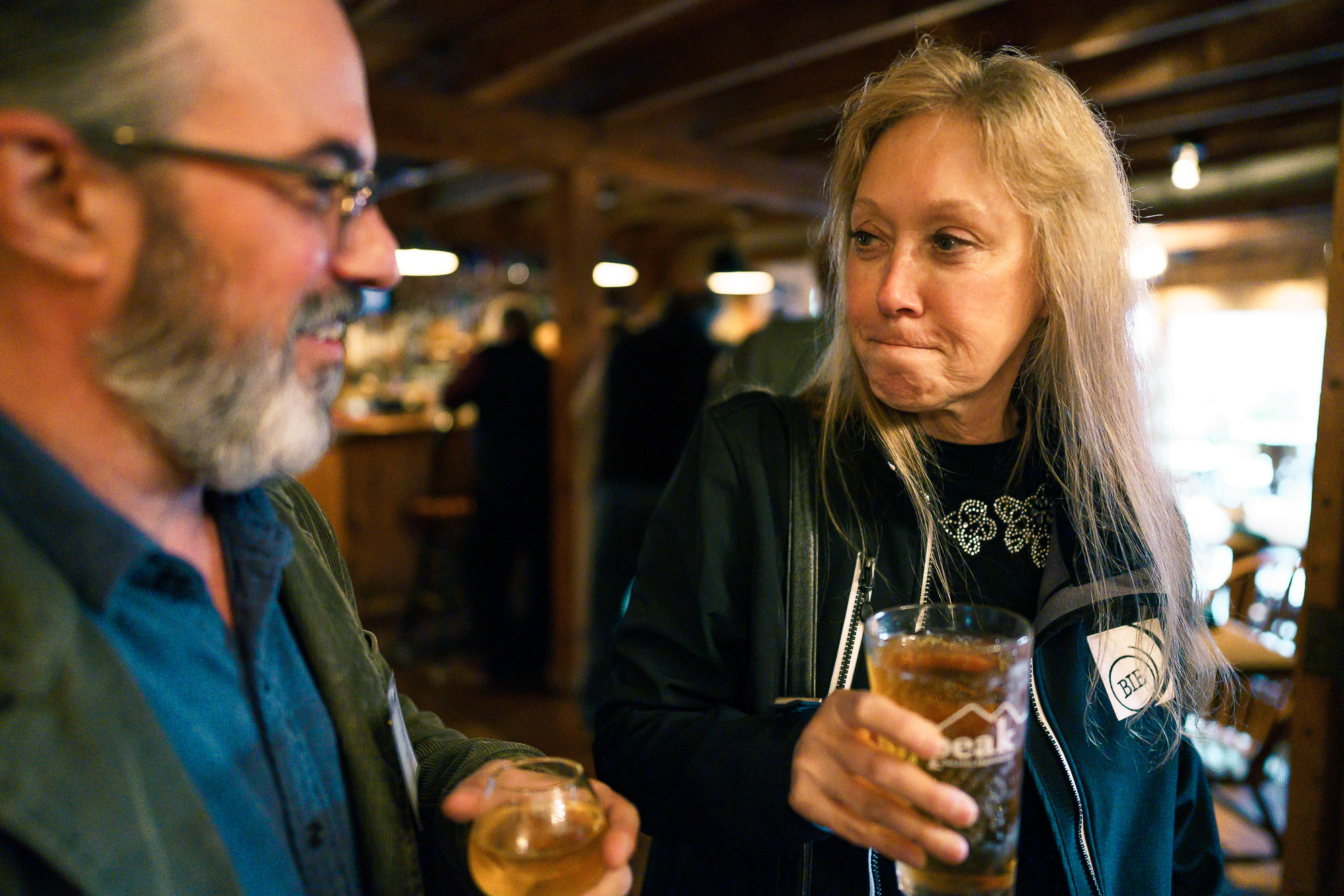 CDC Executive Director Dave Christopolis exits the bar with housing specialist Paula Biladeau during the CDC's Annual Holiday party at the Rabbit Hole Restaurant at the Fiddlehead Inn in Worthington, MA